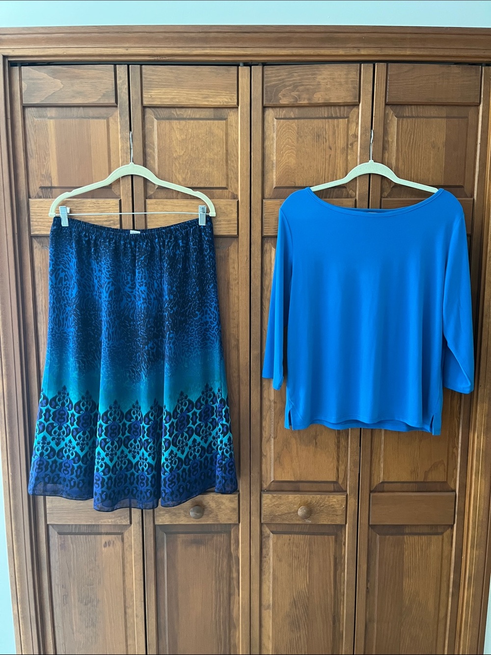 Drapers and Damons Blue Ombre A-Line Midi Skirt with Patterned Hem and Top Sz.PL